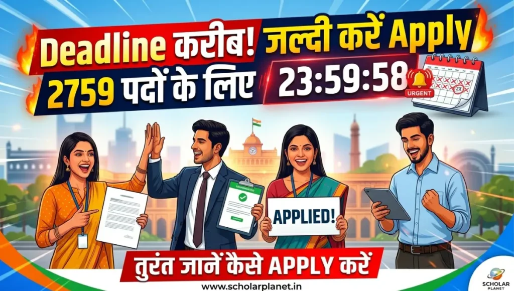 Countdown and calendar icon with alert, happy candidates celebrating, background of government office for UPSSSC AGTA 2026